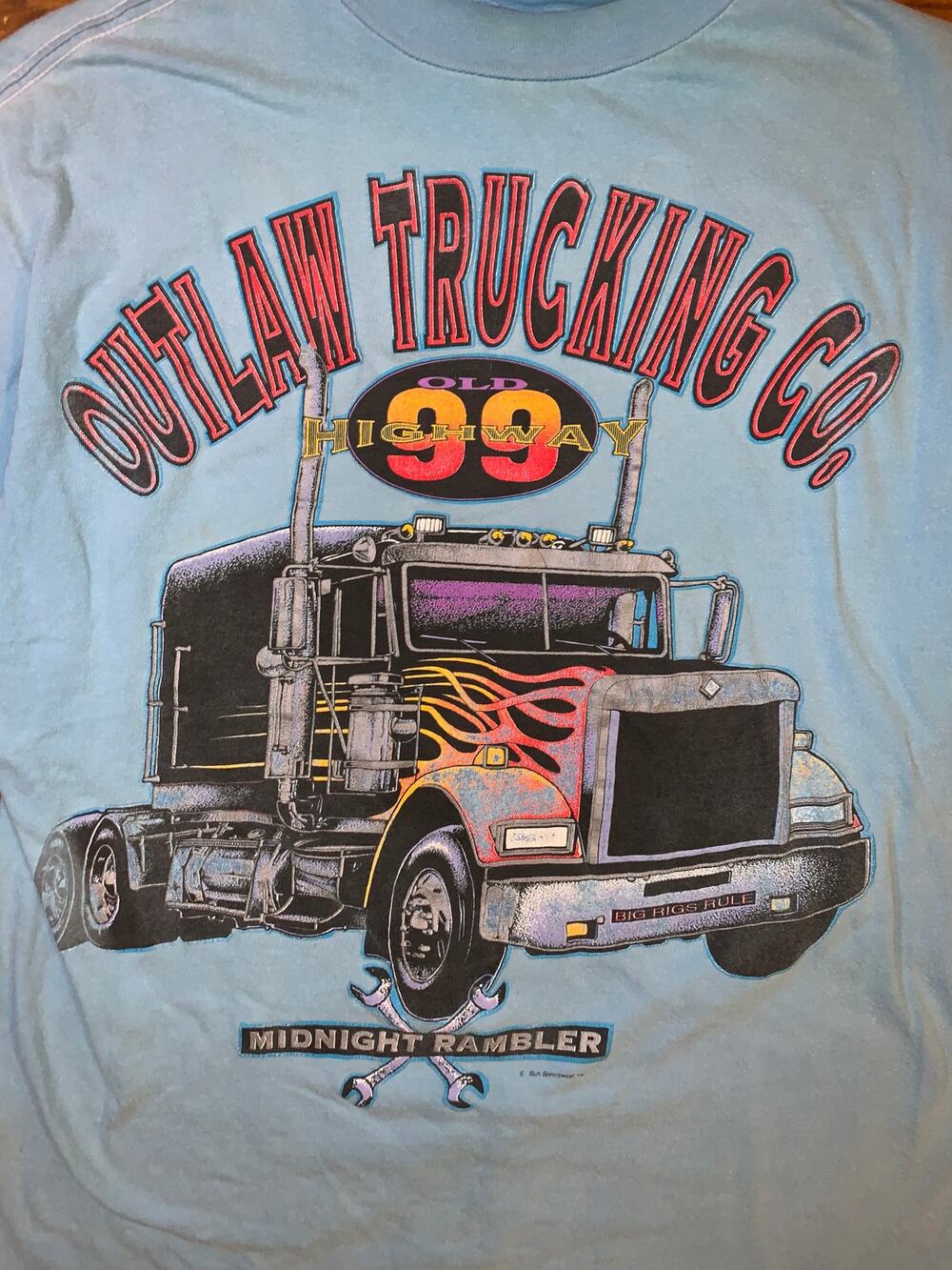 Outlaw Trucking Co T-Shirt XL Light Blue Racing Motorcycle Graphic 1999